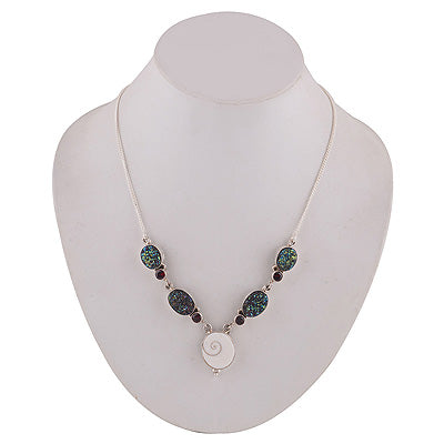 Beautiful Shiny Garnet,Shiva Eye,Druse Oval,Round Shape 925 Sterling Solid Silver Necklace - R6800008-10