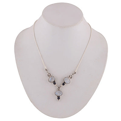 Gorgeous Wire Work on Rainbow Moonstone,Iolite Oval,Round Shape 925 Sterling Solid Silver Necklace - R6800008-4