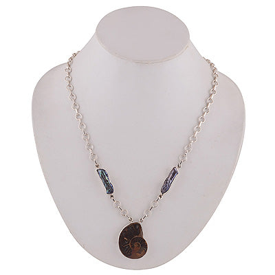 Alluring Gemstones Ammonite,Shell Irregular Shape 925 Sterling Solid Silver Necklace - R6800008-5