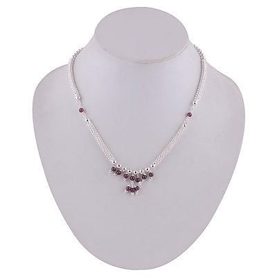 Stunning bold Rawa Chain with beads Garnet Round Shape 925 Sterling Solid Silver Necklace - R6800009-25