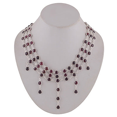 Alluring Three Layer Loaded with Gemstones Garnet Round Shape 925 Sterling Solid Silver Necklace - R6800009-7