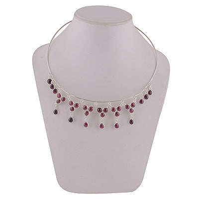 Beautiful Hanging Pattern out of Garnet Round Shape 925 Sterling Solid Silver Necklace - R6800009-9