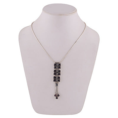 Stunning Necklace Loaded with Gemstones Garnet Rectangle,Round Shape 925 Sterling Solid Silver Necklace - R6800010-2