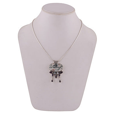 Unique Necklace Loaded with Gemstones Agate,Amethyst,Garnet,Rainbow Moonstone Irregular Shape 925 Sterling Solid Silver Necklace - R6800010-28