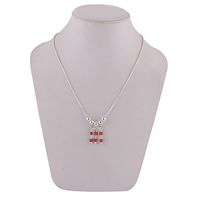 Beautiful Necklace Loaded with Gemstones Coral Round Shape 925 Sterling Solid Silver Necklace - R6800010-30