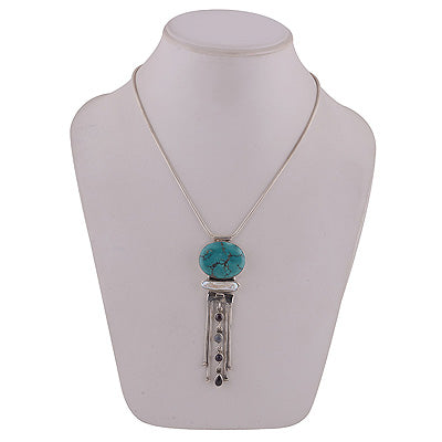 Magnificent Necklace Loaded with Gemstones Turquoise,Shell,Amethyst,Garnet,Rainbow Moonstone Irregular Shape 925 Sterling Solid Silver Necklace - R6800010-5