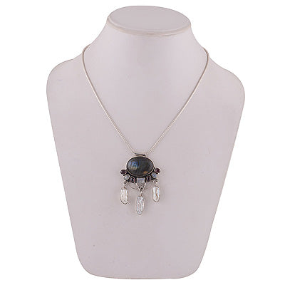 Unique Necklace Loaded with Gemstones Labradorite,Garnet,Rainbow Moonstone,Shell Irregular Shape 925 Sterling Solid Silver Necklace - R6800010-7