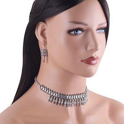 Beautifully Oxidised Pattern Plain 925 Sterling Solid Silver Necklace Sets - R7000005-2