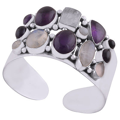 Amethyst,Rainbow Moonstone,Black Onyx 925 Sterling Solid Silver Bangle - R7100001-37