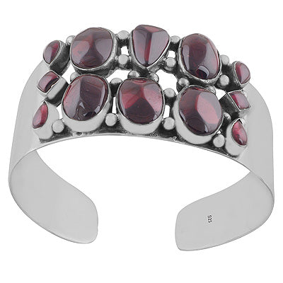 Minimal Rawa Between Gemstones Garnet Multi Shapes 925 Sterling Solid Silver Bangle - R7100001-41