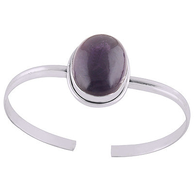 Minimal beautifully Designed Amethyst Oval Shape 925 Sterling Solid Silver Bangle - R7100003-1