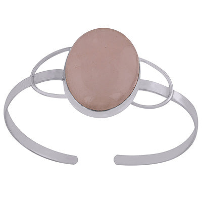 Alluring Gemstone Around Rose Quartz Oval Shape 927 Sterling Solid Silver Bangle - R7100003-12