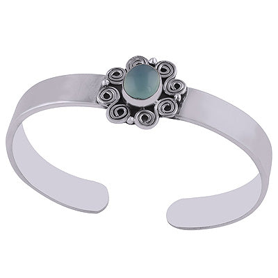 Beautiful Handwork Around Aqua Chalcedony Oval Shape 925 Sterling Solid Silver Bangle - R7100003-4