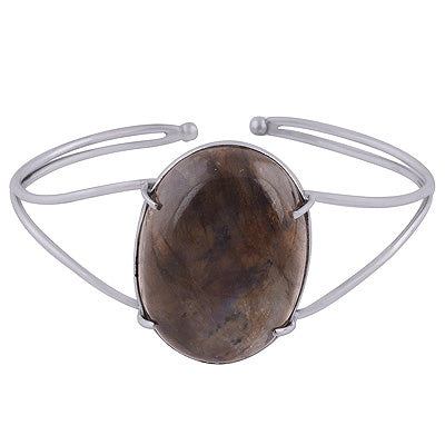 Beautiful Prong Seated Labradorite Oval Shape 925 Sterling Solid Silver Bangle - R7100003-7