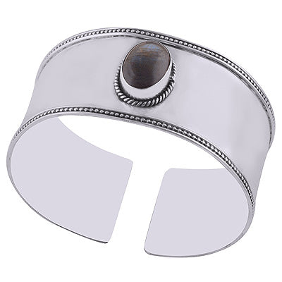 Gorgeous Rawa Work Around Labradorite Oval Shape 925 Sterling Solid Silver Bangle - R7100003-9