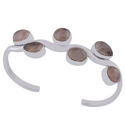 Gorgeous Alternate Seated Gemstones Rose Quartz Pear,Oval Shape 925 Sterling Solid Silver Bangle - R7100004-16