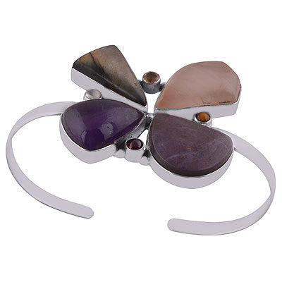 Stunning Multiple Shapes of Gemstones Amethyst,Garnet,Citrine,Rainbow Moonstone,Labradorite,Tiger's Eye,Rose Quartz,Charoite Multi Shapes 925 Sterling Solid Silver Bangle - R7100004-7