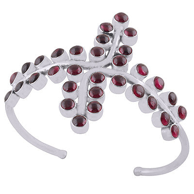 Uniquely Designed Loaded with Gemstones Garnet Round Shape 929 Sterling Solid Silver Bangle - R7100005-5