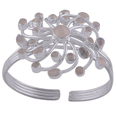 Magnificent Cluster of Gemstones Rainbow Moonstone Multi Shapes 925 Sterling Solid Silver Bangle - R7100005-6