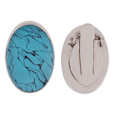 Gorgeous Gemstone Studded Turquoise Oval Shape 925 Sterling Solid Silver Mens Earrings - R7300000-19