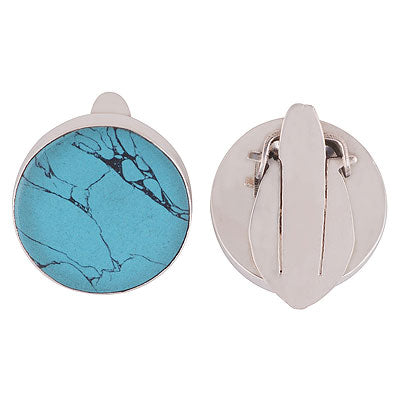 Alluring Gemstone Studded Turquoise Round Shape 925 Sterling Solid Silver Mens Earrings - R7300000-20