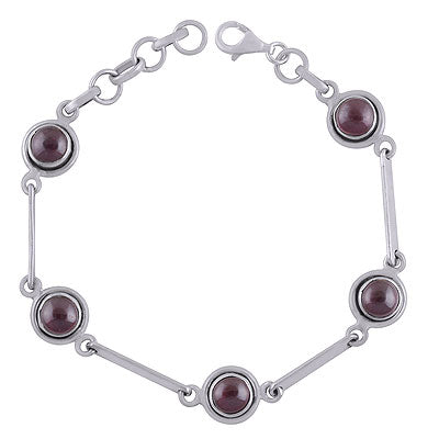 Beautifully Connected Multiple Gemstones Garnet Round Shape 925 Sterling Solid Silver Bracelet - R7400001-78