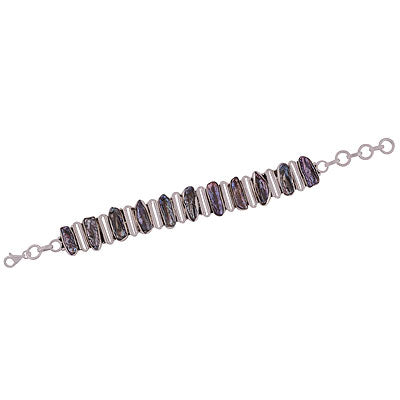 Gorgeous Loaded with Gemstones Shell Irregular Shape 925 Sterling Solid Silver Bracelet - R7400003-14