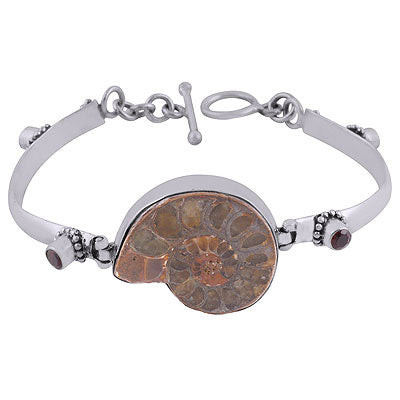 Beautiful Shell Rawa Work Around Amethyst,Garnet,Abalone Shell Multi Shapes 925 Sterling Solid Silver Bracelet - R7400003-16