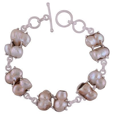 Gorgeous Multiple Gemstones Pearl Irregular Shape 925 Sterling Solid Silver Bracelet - R7400003-19