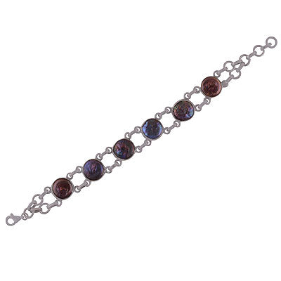 Beautiful Multiple Gemstones Shell Round Shape 925 Sterling Solid Silver Bracelet - R7400003-5