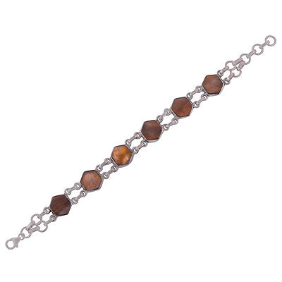 Alluring Multiple Gemstones Shell Hexagon Shape 925 Sterling Solid Silver Bracelet - R7400003-7
