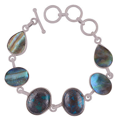 Gorgeous Multiple Gemstones Abalone Shell,Chrysocolla Pear,Oval Shape 925 Sterling Solid Silver Bracelet - main product photo (R7400003-8)