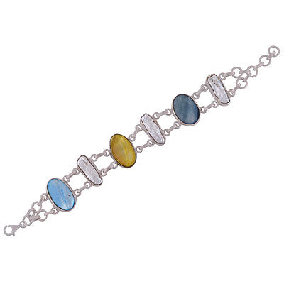 Stunning Multicoloured Gemstone Shell Oval,Irregular Shape 925 Sterling Solid Silver Bracelet - R7400003-9