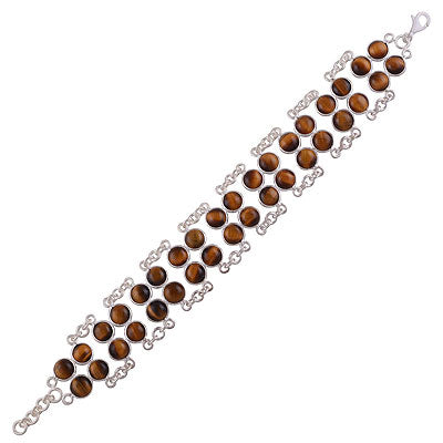 Gorgeous handcrafted work around multiple gemstones Tiger's Eye Tube Shape 925 Sterling Solid Silver Bracelet - R7400004-22