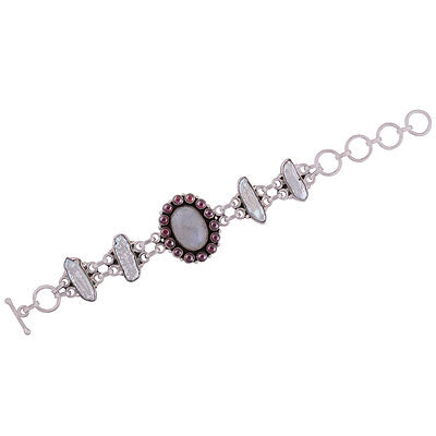 Alluring Multicoloured Gemstones Around Garnet,Rainbow Moonstone,Shell Multi Shapes 925 Sterling Solid Silver Bracelet - R7400004-5