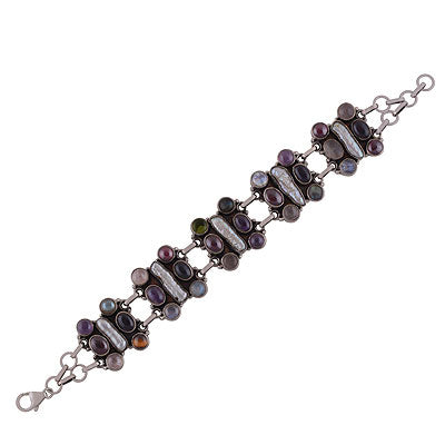 Beautiful Loaded with Multiple Gemstones Amethyst,Garnet,Rainbow Moonstone,Labradorite,Peridot,Tiger's Eye,Rose Quartz,Black Onyx,Shell Multi Shapes 925 Sterling Solid Silver Bracelet - R7400004-9