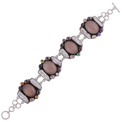 Gorgeous multi coloured gemstones around Amethyst, Garnet, Peridot, Rainbow Moonstone, Carnelian, Tiger's Eye, Malachite, Rose Quartz, Pearl, Black Onyx Multi Shapes 925 Sterling Solid Silver Bracelet - main product photo (R7400005-18)