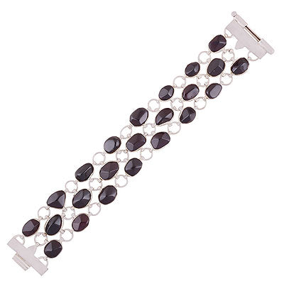 Stunning multiple gemstones pattern Garnet Multi Shapes 925 Sterling Solid Silver Bracelet - R7400006-1