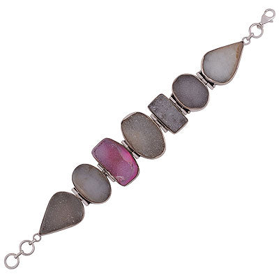 Gorgeous multiple coloured gemstones Drusy Multi Shapes 925 Sterling Solid Silver Bracelet - R7400006-3