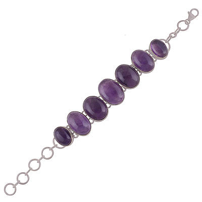 Beautiful gemstones Amethyst Oval Shape 925 Sterling Solid Silver Bracelet - R7400007-1