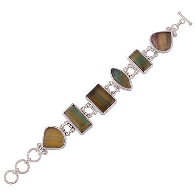 Stunning gradient gemstone Fluorite Multi Shapes 925 Sterling Solid Silver Bracelet - R7400007-12