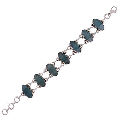 Stunning gradient gemstone Blue Chalcedony Oval Shape 925 Sterling Solid Silver Bracelet - R7400007-13