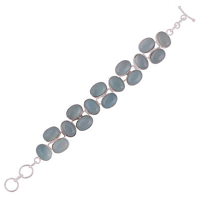 Gorgeous pattern of gemstones Aqua Chalcedony Oval Shape 925 Sterling Solid Silver Bracelet - R7400007-14