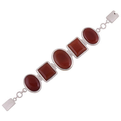 Alluring bold multiplegemstones Carnelian Oval,Square Shape 925 Sterling Solid Silver Bracelet - R7400007-15
