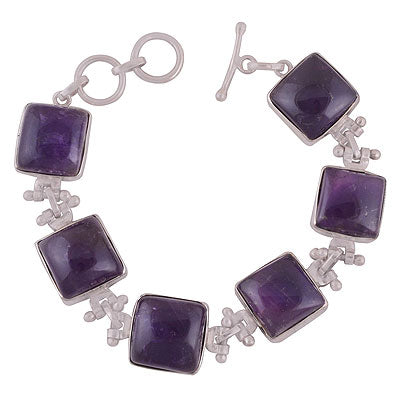 Beautifully handcrafted work around Amethyst Square Shape 925 Sterling Solid Silver Bracelet - R7400007-2