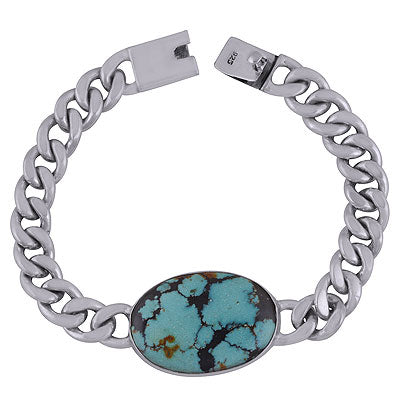 Beautiful Cuba link chain around Turquoise Oval Shape 925 Sterling Solid Silver Bracelet - R7400007-3