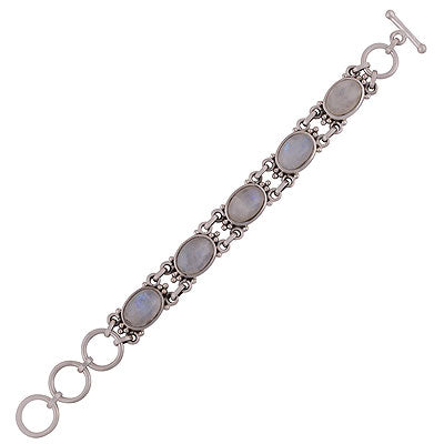 Stunning Rawa Work Around Rainbow Moonstone Oval Shape 925 Sterling Solid Silver Bracelet - R7400007-8