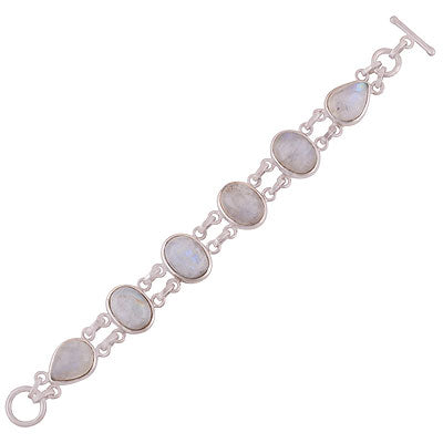 Alluring gemstones Rainbow Moonstone Oval,Pear Shape 925 Sterling Solid Silver Bracelet - R7400007-9
