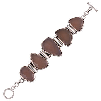 Stunning Gemstones Pink Chalcedony Multi Shapes 925 Sterling Solid Silver Bracelet - R7400008-10