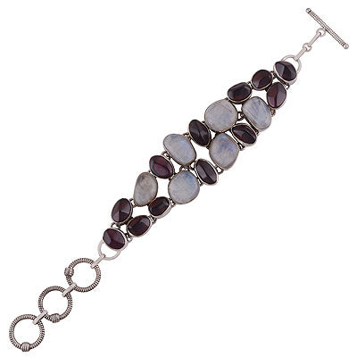 Beautiful Multi Colour gemstones pattern Garnet,Rainbow Moonstone Multi Shapes 925 Sterling Solid Silver Bracelet - R7400008-13